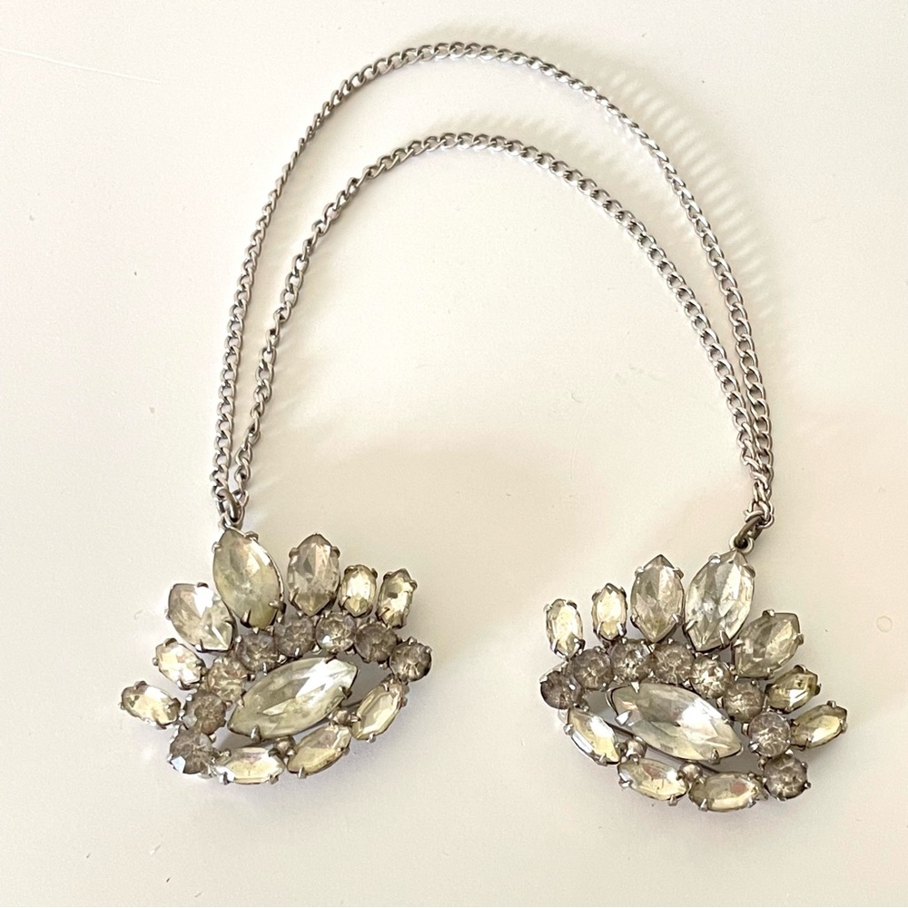 Vintage art deco sterling by French brooch rhinestones double dangle